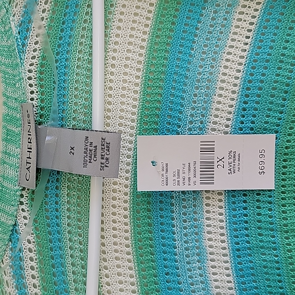 NWT Catherines 2X Open Front Cardigan Blue Green Striped Lightweight - Picture 4 of 12